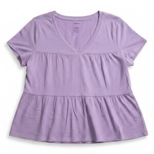 Sonoma Sz L Purple Multi Tiered Baby Doll V-neck Lightweight Flowy Top | NWT